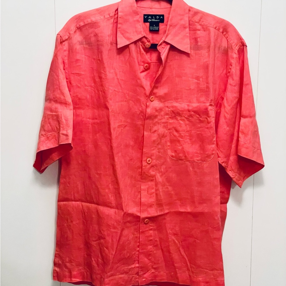 Valda by Toscano Men's Linen Coral Casual Button Down Shirt Sz S